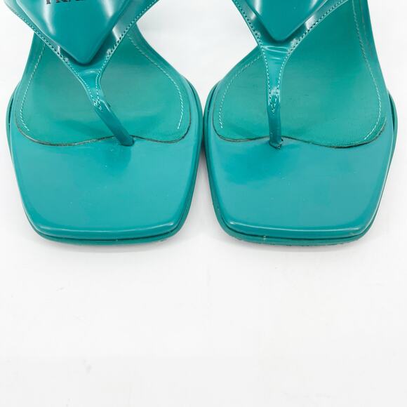 Prada Assenzio Green Padded Logo Square Toe Kitten Heel Thong Sandals IT 40 - Picture 7 of 14